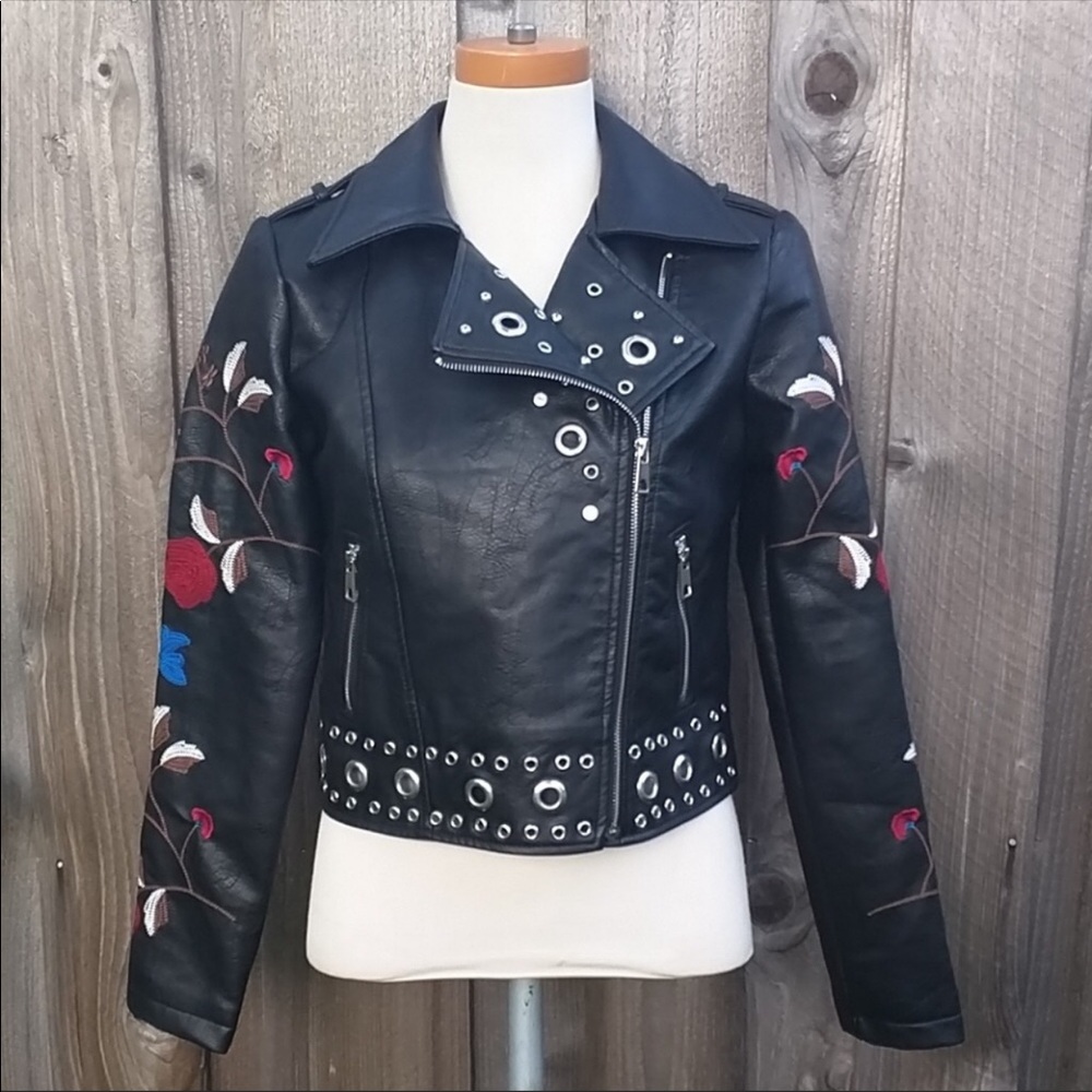 Embroidered Biker Jacket NWOT